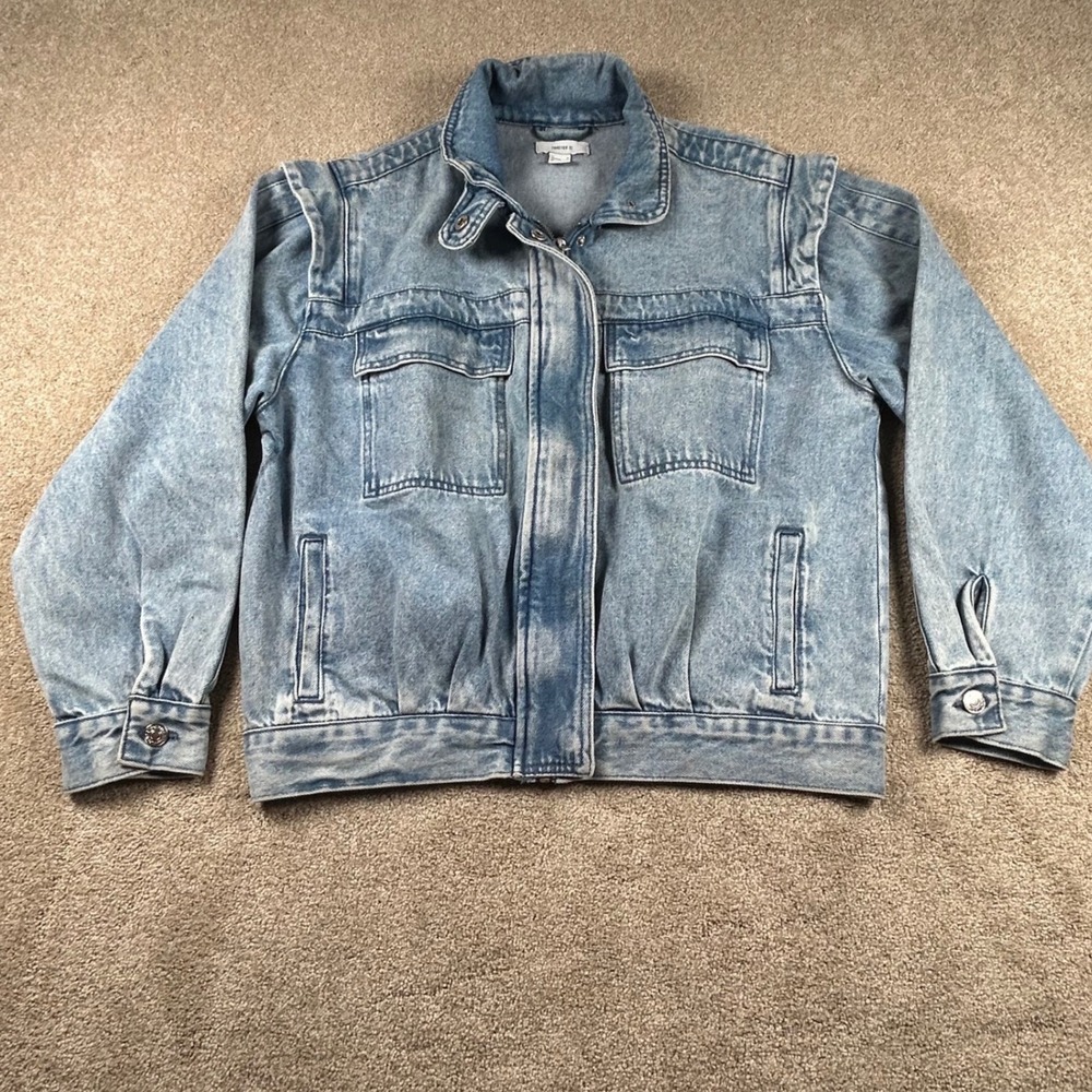 Forever 21 Light Wash Acid‎ Denim Full Zip Trucker Jacket Mens Medium Blue 1629
